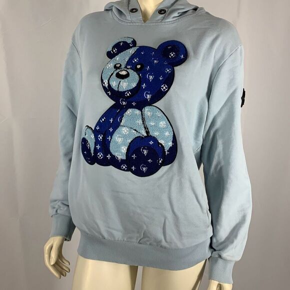 Avenue George V Paris Pullover Hoodie Size XXL Blue Embroidered Bear SEE DESC - Picture 1 of 16